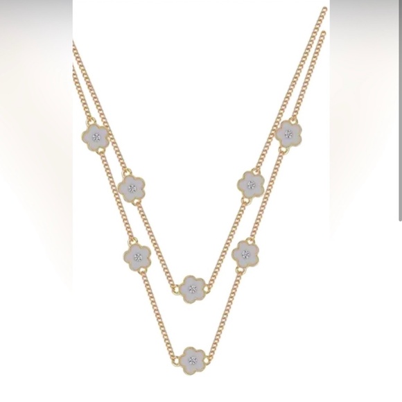 New Flower Shaped Charm Chain Necklace Double Chain - Picture 2 of 3